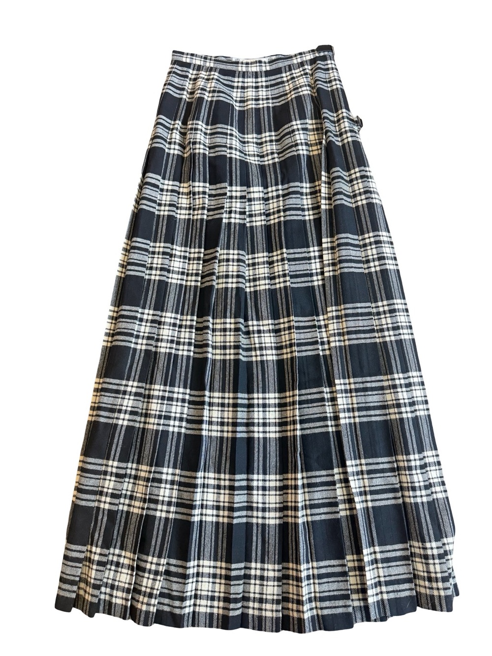 Kinloch Anderson Black White Plaid Pleated Kilt Skirt Maxi Size 12 Women's